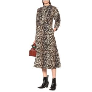 GANNI Leopard cotton midi dress